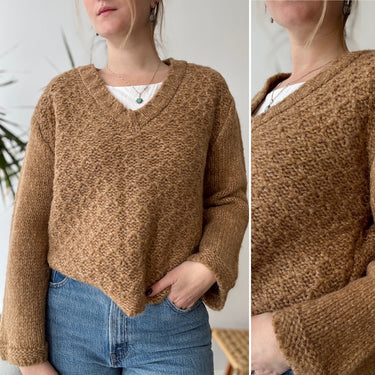 Ramy Brook Shimmer Gold V-Neck Wool Blend Sweater, XSmall