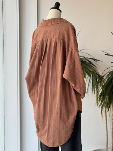 Esby Terracotta Textured Oversized Shirt, XS/S