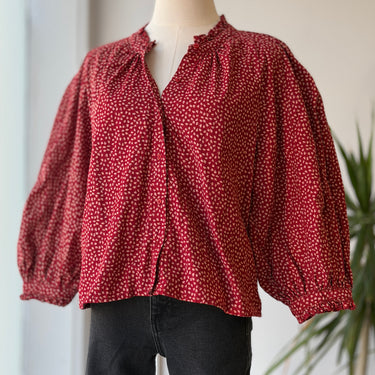 The Great  Boutonniere Red Laurel Mini Cord Blouse , 0 / XSmall