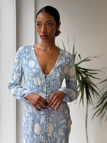 RIXO Katie Blue & White Floral Dress Retail $435, Small