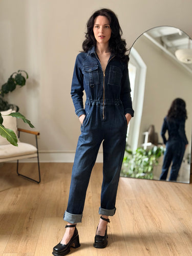 Mother Dark Denim Racer Jumpsuit, XSmall