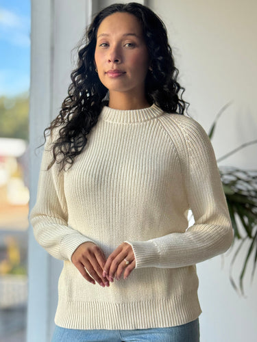 Jenni Kayne Oversized Cotton Fisherman Sweater in Ivory, XXSmall