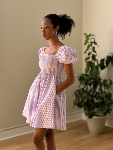 Caroline Constas Lilac Gingham Dress, XSmall
