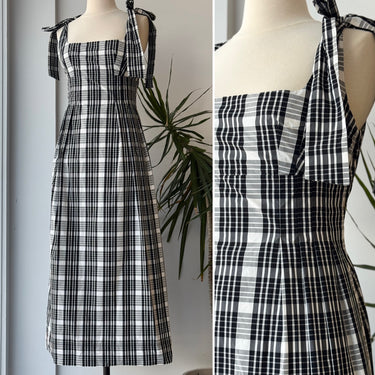 Maeve NWT Black & White Plaid Tie Shoulder Midi Dress, Medium