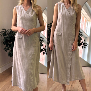 Luxmii Greige Linen Wrap Dress, Medium