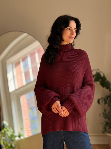 Staud Burgundy Benny Check Sweater, Large