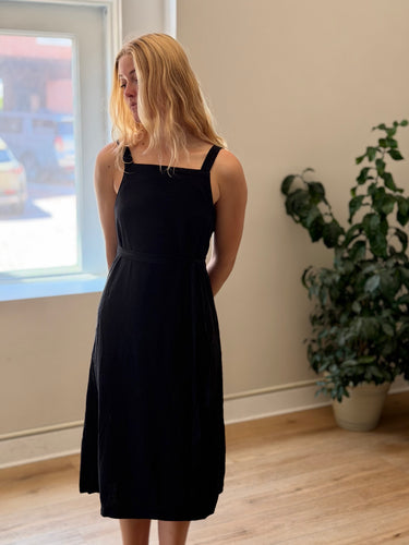 Roam Black Linen Wrap Dress, S/M