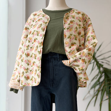 April Cornell Vintage Floral Quilted Reversible Jacket - couple pulls, S/M