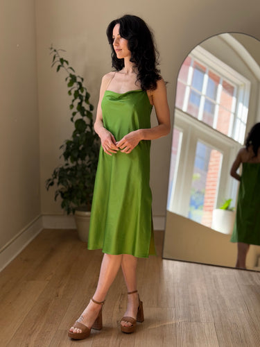 Assembly Satin Bias Cami Dress in Green, Small