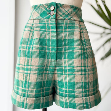 Sezane Willy Shorts in Green Plaid, 38/6
