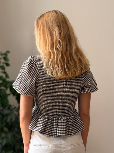 Zara NWT Brown Gingham Blouse, Medium