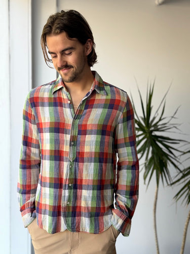 Boglioli Dover Plaid Cotton Shirt, Mens Medium