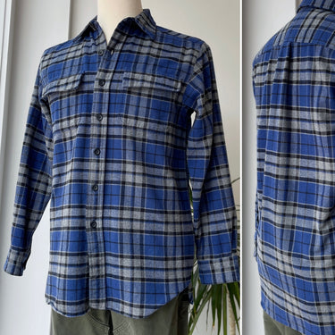 LL Bean Blue Plaid Chamois, Men's Small