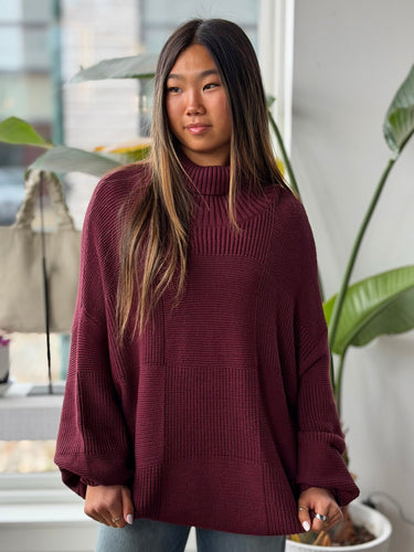 Staud Burgundy Benny Check Sweater, Large