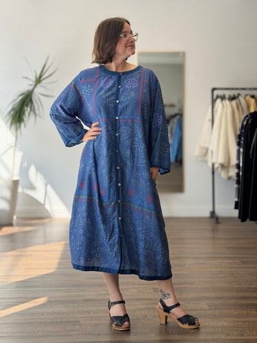 Gudrun Sjorden AS IS Blue Floral Dress - button loop undone, XLarge