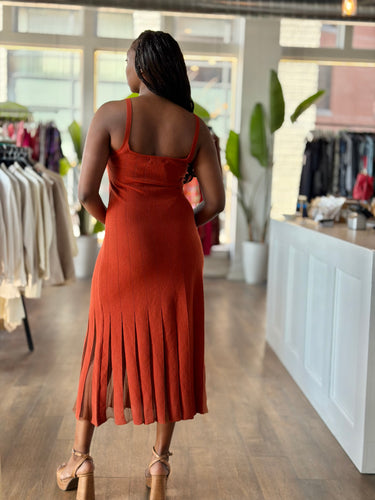 Caroline Constas Rust Knit Sheer Detail Dress, Medium