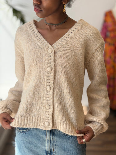 Love Shack Fancy Oat V-Neck Cardigan, XSmall