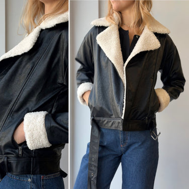 12th Tribe Faux Leather Sherpa Moto Jacket, XSmall