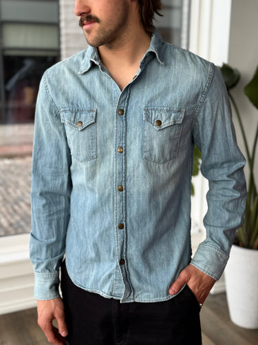 Billy Reid Denim Snap Shirt, Men's Medium