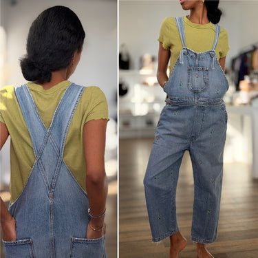 The Great Floral Embroidered Denim Overalls, 0 / Small