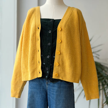 Garnet Hill 100% Cashmere Rib Cocoon Cardigan in Saffron, Small