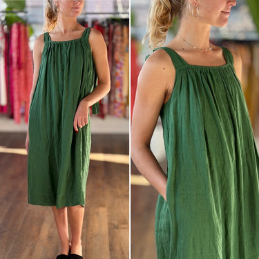 Amente NWT Shoulder Tie Green Linen Dress, XS/S