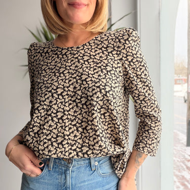 The Great Cotton Floral Print Blouse w/ Shoulder Pads, 1 / Small