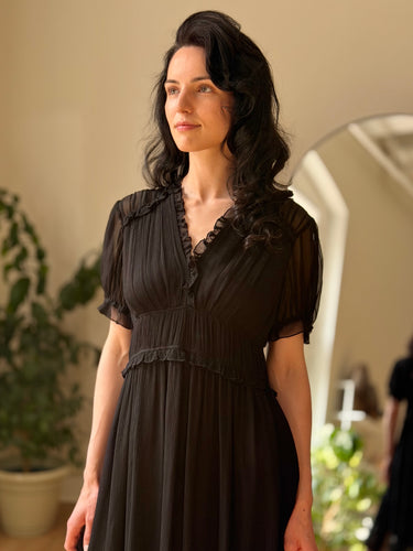 Ulla Johnson Black Silk Midi Dress- AS IS, 6