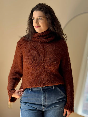 Caron Callahan Brown Teddy Turtleneck Sweater, Large