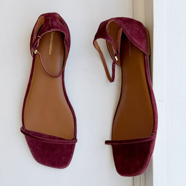 Reformation Mirella Sandals in Burgundy Suede, 9.5