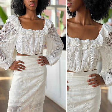 Love Shack Fancy Ivory Eyelet Crop Top, Small