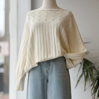 Curator Ivory Pointelle Knit Sweater, 3XL/4XL