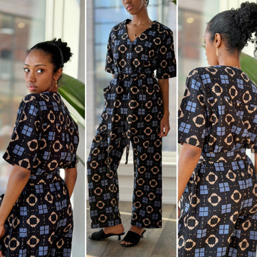 Ace & Jig Blue Geometric Coveralls Jumpsuit, Small