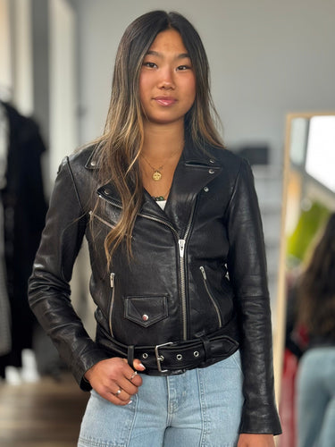 Veda Jayne 100% Lamb Leather Biker Jacket, XSmall