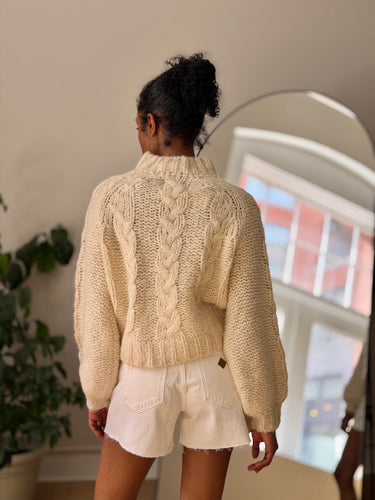 Anine Bing AS IS Cream Mock Neck Cable Sweater, XSmall