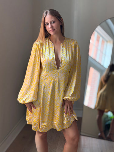 Ganni Cameron Yellow Floral Mini Dress, 38