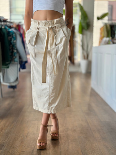 Sayaka Davis Organic Cotton Paperbag Midi Skirt in Ecru, Large
