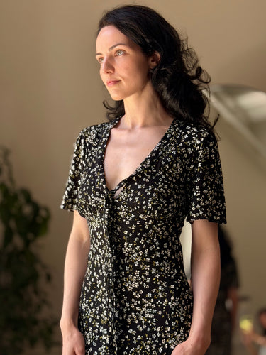 Reformation Black Floral Tie Front Dress, 6