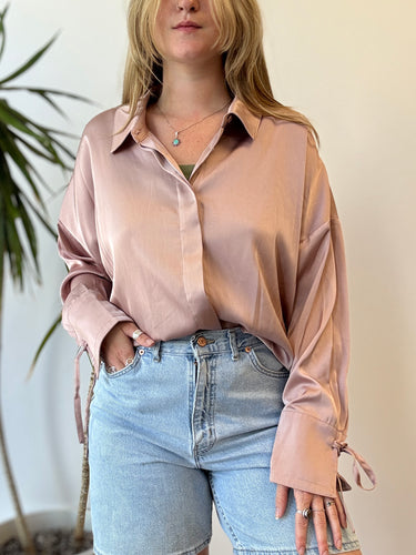 Parker NWT Satiny Blush Crop Blouse, Large