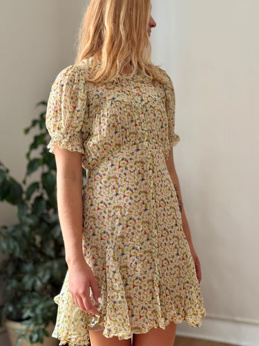 Doen Sheer Floral Button Front Mini Dress, Small