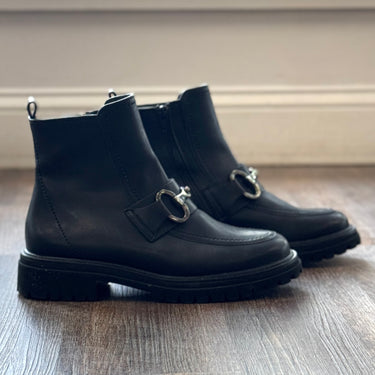 Paul Green Horsebit Black Leather Boots, AU 5.5 / US 8