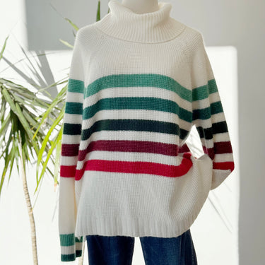 Lou & Grey Striped Waffle Knit Turtleneck Sweater, XXLarge