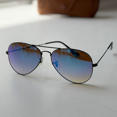 Ray Ban AS IS Aviator Blue Mirror Black Sunglasses