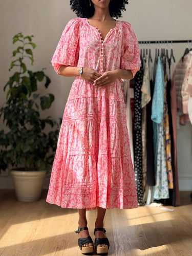 The Great Pink Floral Ravine Dress, 1-Small