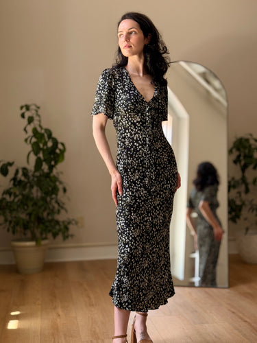 Reformation Black Floral Tie Front Dress, 6