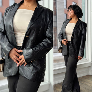 Zara Faux Leather Black Blazer, XLarge