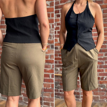 The Frankie Shop Green Pleated Bermuda Shorts, Large