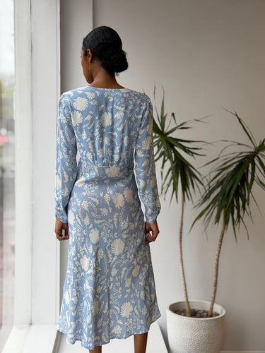 RIXO Katie Blue & White Floral Dress Retail $435, Small