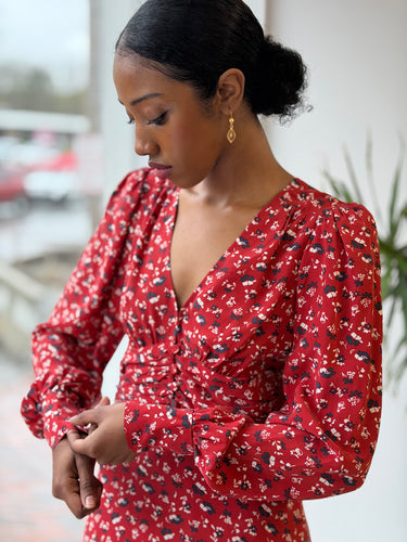 Veronica Beard Silk Marion Dress in Red Floral, 0