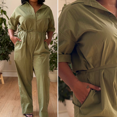 CO Olive Waist Tie Jumpsuit , Large